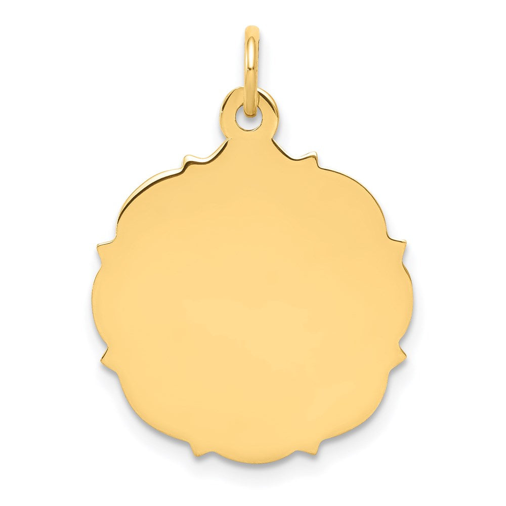 14k Plain with Fancy Edge .018 Gauge Engravable Round 20x18mm Disc Charm