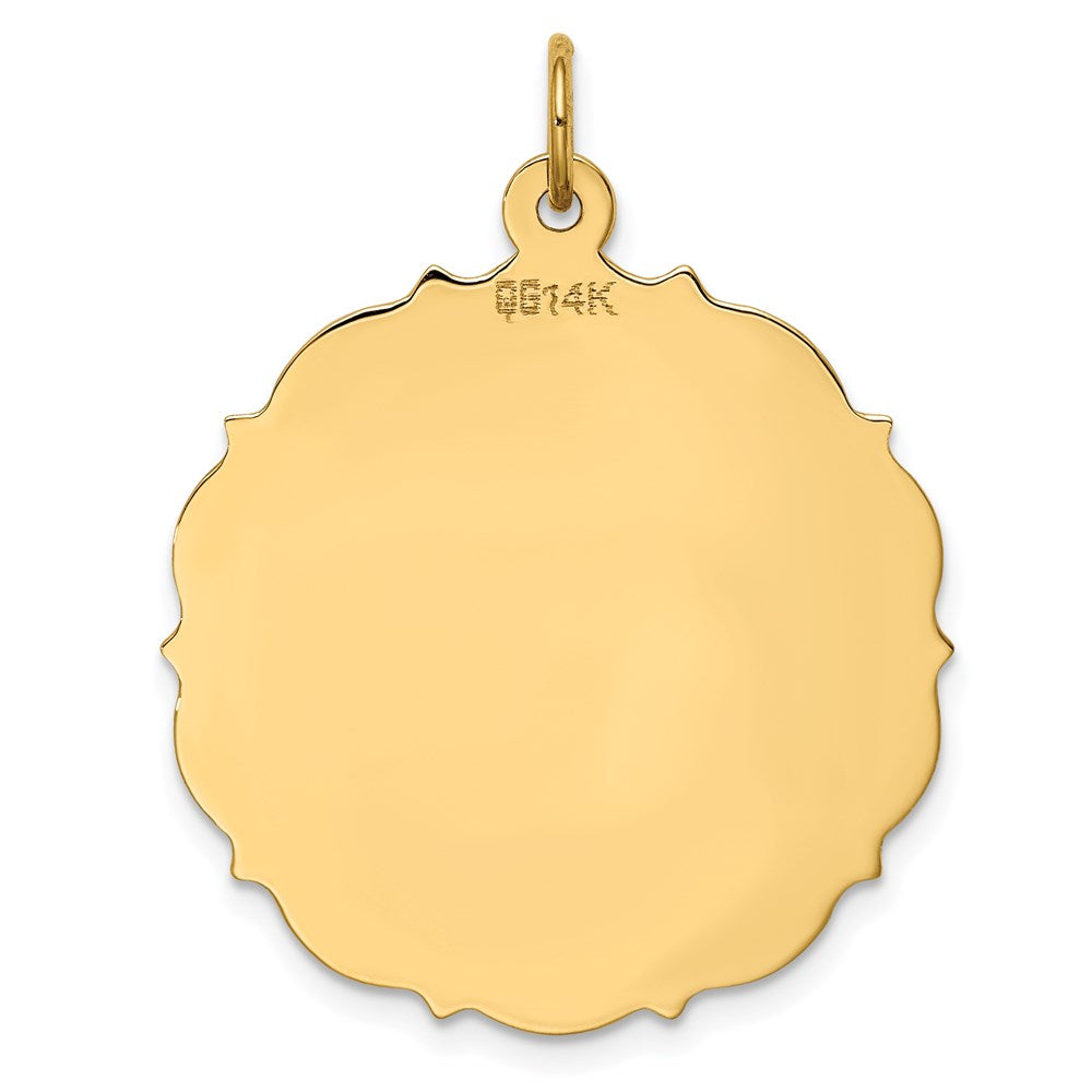 14k Plain with Fancy Edge .018 Gauge Engravable Round 29x26mm Disc Charm