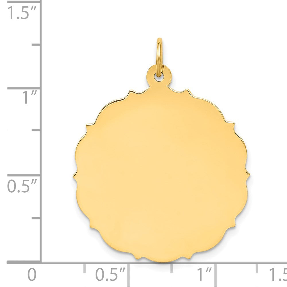 14k Plain with Fancy Edge .018 Gauge Engravable Round 29x26mm Disc Charm