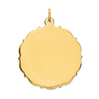 14k Plain with Fancy Edge .013 Gauge Engravable Round 29x26mm Disc Charm