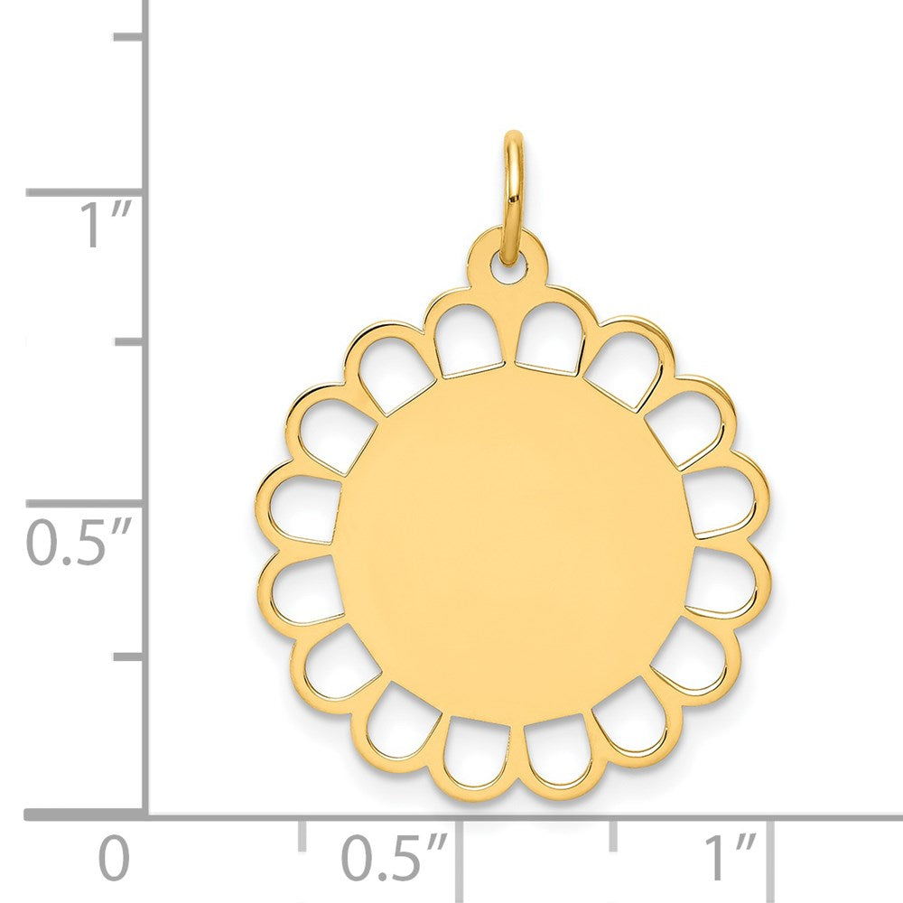 14k Plain .011 Gauge Engravable Round Flower 24x21mm Disc Charm