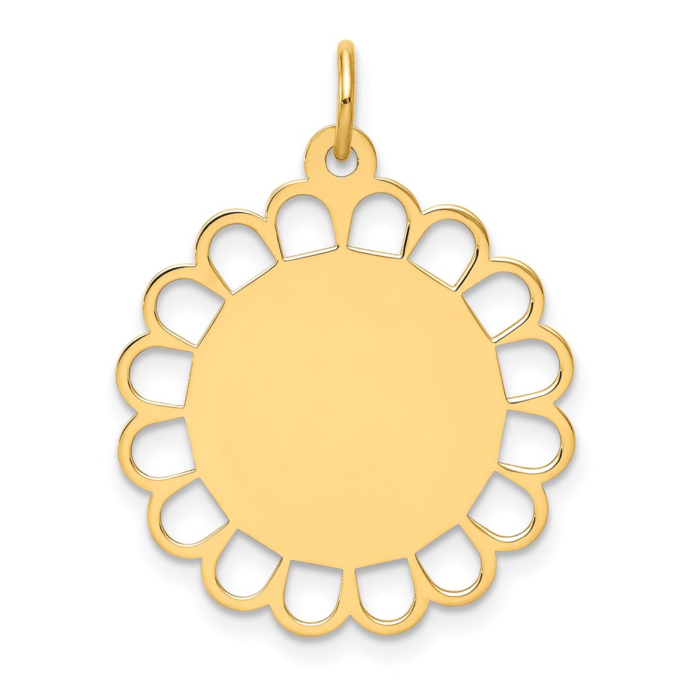 14k Plain .018 Gauge Engravable Round Flower 24x21mm Disc Charm