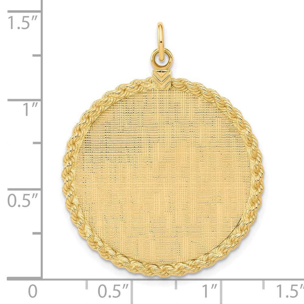 14k Patterned with Rope Edge .013 Gauge Engravable Round 34x28mm Disc with Satin Back