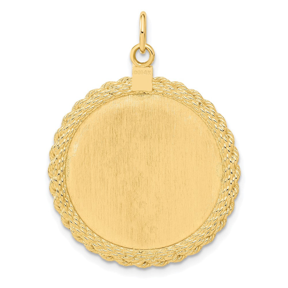14k Patterned with Rope Edge .013 Gauge Engravable Round 31x26mm Disc with Satin Back