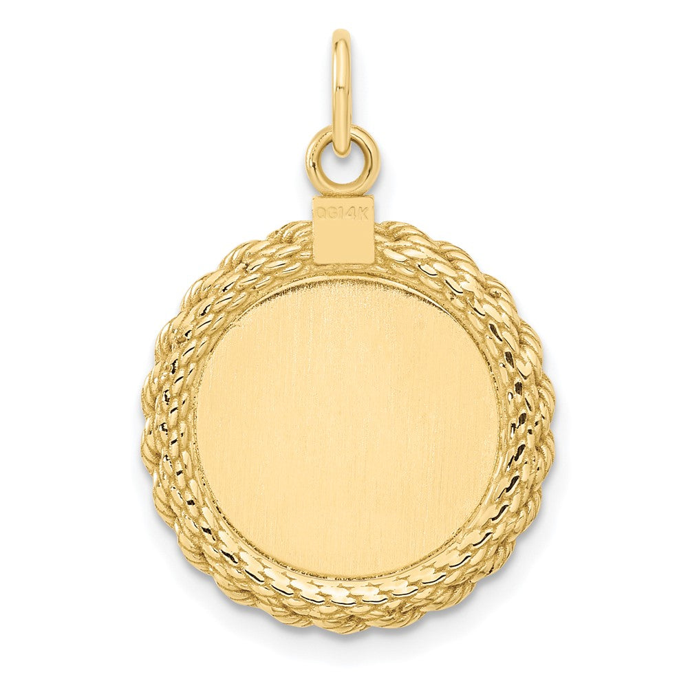 14k Plain .013 Gauge Round Engravable 22x17mm Disc with Rope Edge Charm