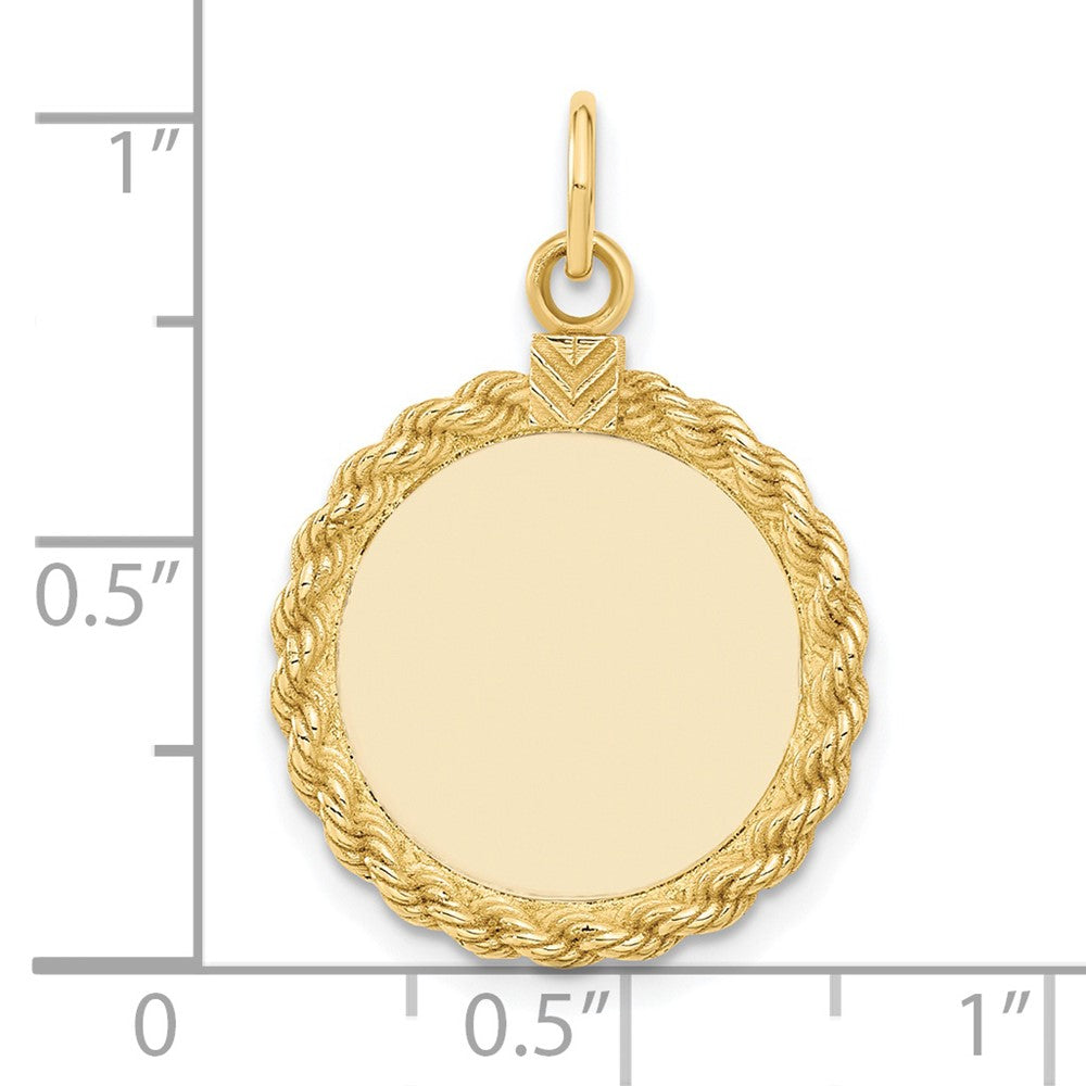 14k Plain .013 Gauge Round Engravable 22x17mm Disc with Rope Edge Charm