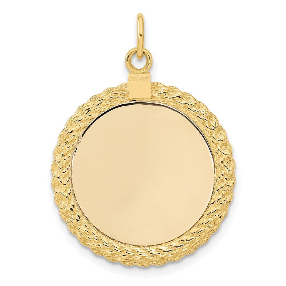 14k Plain .013 Gauge Round Engravable 27x21mm Disc with Rope Edge Charm