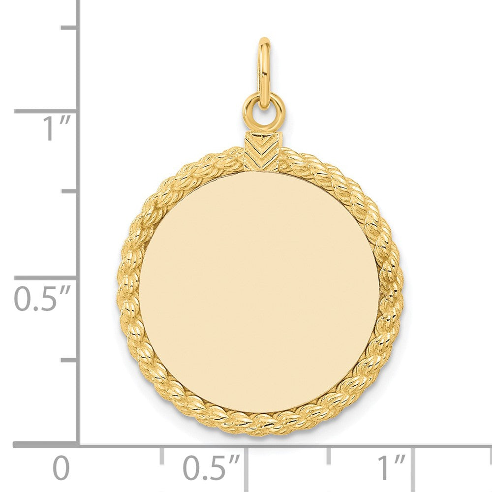 14k Plain .013 Gauge Round Engravable 27x21mm Disc with Rope Edge Charm