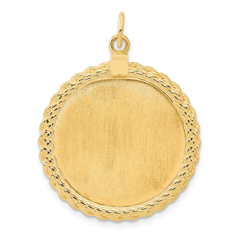 14k Plain .013 Gauge Round Engravable 31x26mm Disc with Rope Edge Charm