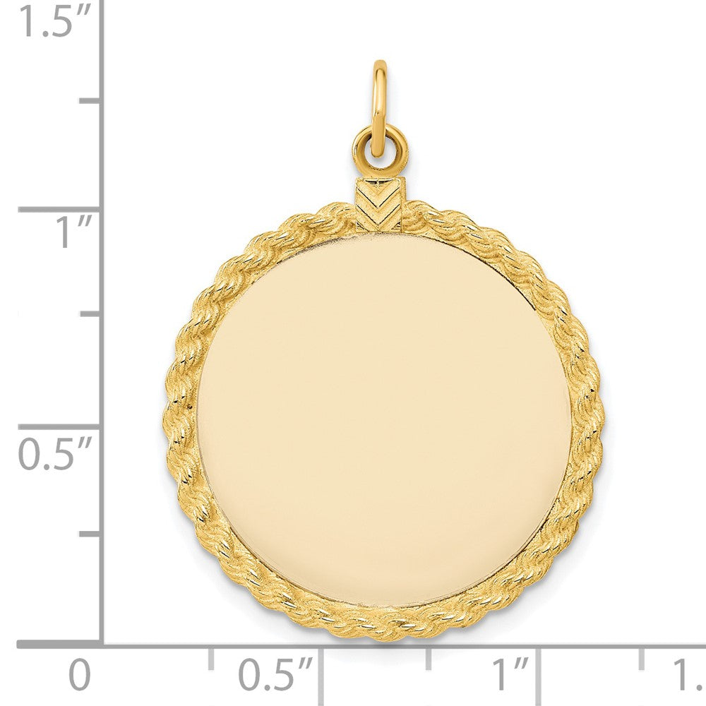 14k Plain .013 Gauge Round Engravable 31x26mm Disc with Rope Edge Charm