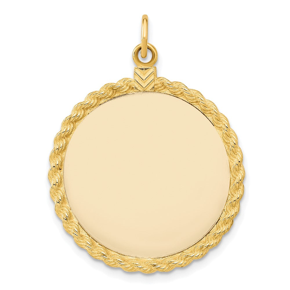 14k Plain .013 Gauge Round Engravable 31x26mm Disc with Rope Edge Charm