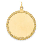 14k Plain .013 Gauge Round Engravable 34x28mm Disc with Rope Edge Charm