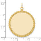 14k Plain .013 Gauge Round Engravable 34x28mm Disc with Rope Edge Charm