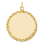 14k Plain .013 Gauge Round Engravable 34x28mm Disc with Rope Edge Charm