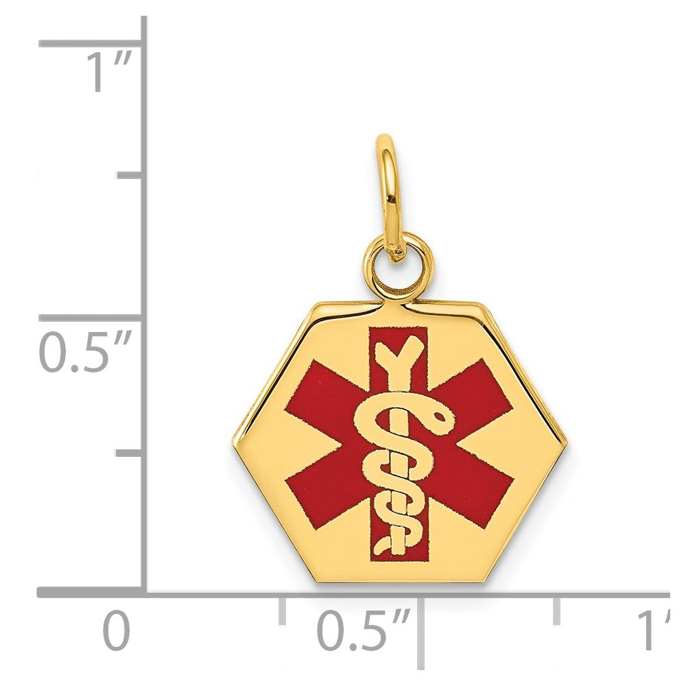 14k 15mm Hexagon Red Enameled Medical Jewelry Pendant