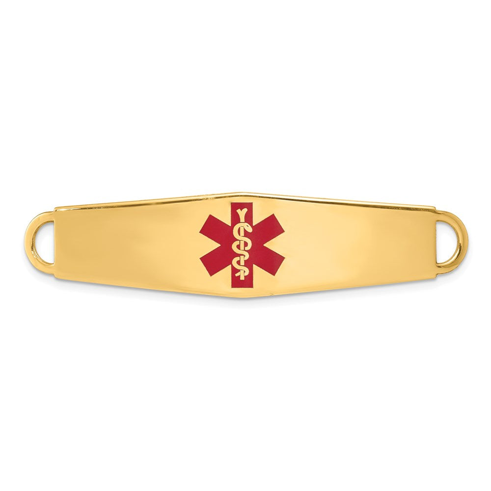 14k 60x13mm Red Enameled Oval Shape Medical ID Plate
