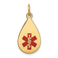 14k 20x11.5mm Teardrop Red Enameled Medical Jewelry Pendant