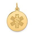 14k 16mm Round Non-enameled Medical Jewelry Pendant