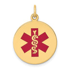14k 19mm Round Red Enameled Medical Jewelry Pendant