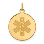 14k 19mm Round Non-enameled Medical Jewelry Pendant