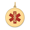 14k 22mm Round Red Enameled Medical Jewelry Pendant