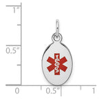 14k White Gold 16x9.5mm Oval Red Enameled Medical Jewelry Pendant