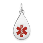 14k White Gold 20x11.5mm Teardrop Red Enameled Medical Jewelry Pendant