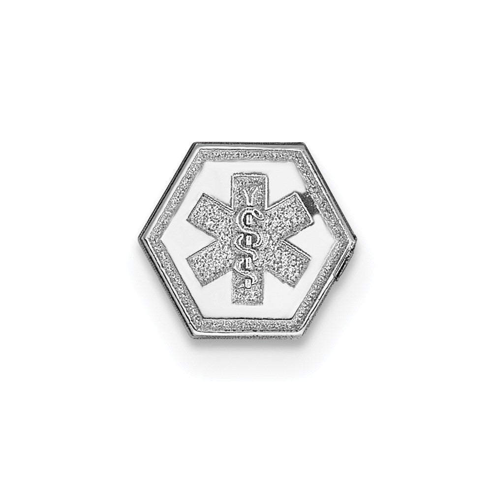 14k White Gold 6mm Hexagon Non-enameled Attachable Medical Jewelry Emblem