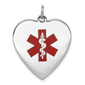 14k White Gold 24mm Heart-Shaped Red Enameled Medical Jewelry Pendant