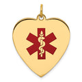 14k 24mm Heart-Shaped Red Enameled Medical Jewelry Pendant