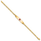 14K Medical Solid Chain/Solid Plate 25x7mm Soft Diamond Shape Centered Red Enamel Anchor Link 6 inch Baby/Child ID Bracelet