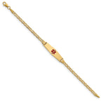 14K Medical Solid Chain/Solid Plate 25x7mm Soft Diamond Shape Centered Red Enamel Anchor Link 7 inch ID Bracelet