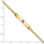 14K Medical Solid Chain/Solid Plate 26x5mm Centered Red Enamel Anchor Link 6 inch Baby/Child ID Bracelet