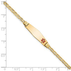 14K Medical Solid Chain/Solid Plate 26x7mm Soft Diamond Shape Off-Center Red Enamel Anchor Link 6 inch Baby/Child ID Bracelet