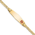 14K Medical Solid Chain/Solid Plate 26x7mm Soft Diamond Shape Off-Center Red Enamel Anchor Link 7 inch ID Bracelet
