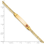 14K Medical Solid Chain/Solid Plate 26x5mm Off-Center Red Enamel Anchor Link 7 inch ID Bracelet