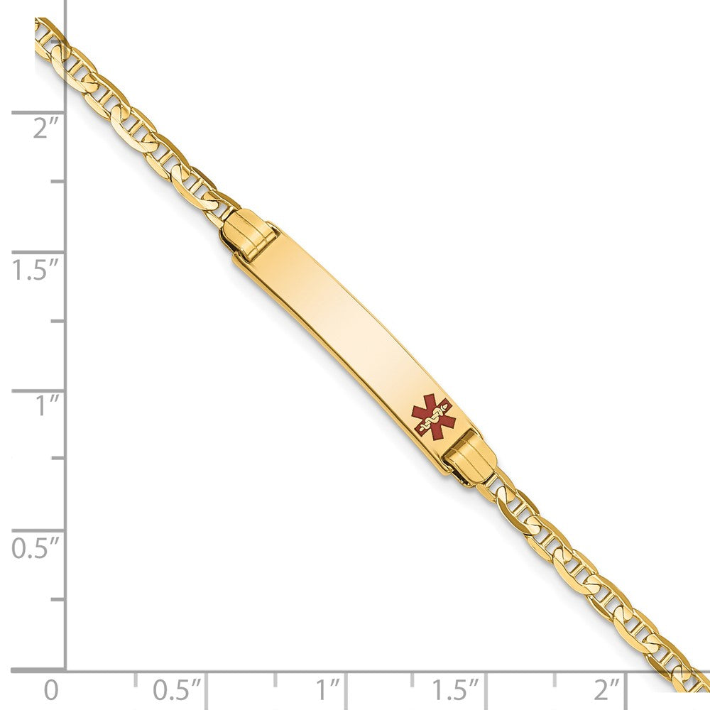 14K Medical Solid Chain/Solid Plate 26x5mm Off-Center Red Enamel Anchor Link 6 inch Baby/Child ID Bracelet