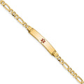 14K Medical Solid Chain/Solid Plate 26x5mm Centered Red Enamel Figaro Link 8 inch ID Bracelet