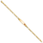14K Medical Solid Chain/Solid Plate 26x7mm Soft Diamond Shape Off-Center Red Enamel Figaro Link 7 inch ID Bracelet