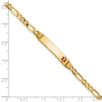 14K Medical Solid Chain/Solid Plate 26x5mm Off-Center Red Enamel Figaro Link 8 inch ID Bracelet