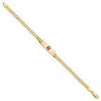 14K Medical Solid Chain/Solid Plate 24x7mm Soft Diamond Shape Centered Red Enamel Curb Link 8 inch ID Bracelet