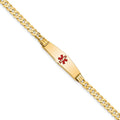 14K Medical Solid Chain/Solid Plate 24x7mm Soft Diamond Shape Centered Red Enamel Curb Link 8 inch ID Bracelet