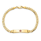 14K Medical Solid Chain/Solid Plate 26x5mm Centered Red Enamel Curb Link 8 inch ID Bracelet