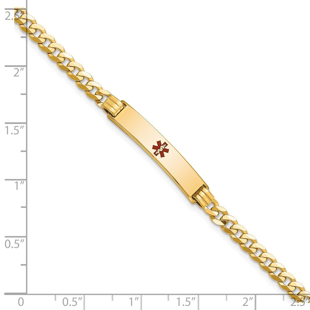 14K Medical Solid Chain/Solid Plate 26x5mm Centered Red Enamel Curb Link 8 inch ID Bracelet