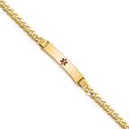 14K Medical Solid Chain/Solid Plate 26x5mm Centered Red Enamel Curb Link 7 inch ID Bracelet