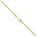 14K Medical Solid Chain/Solid Plate 26x7mm Soft Diamond Shape Off-Center Red Enamel Curb Link 8 inch ID Bracelet