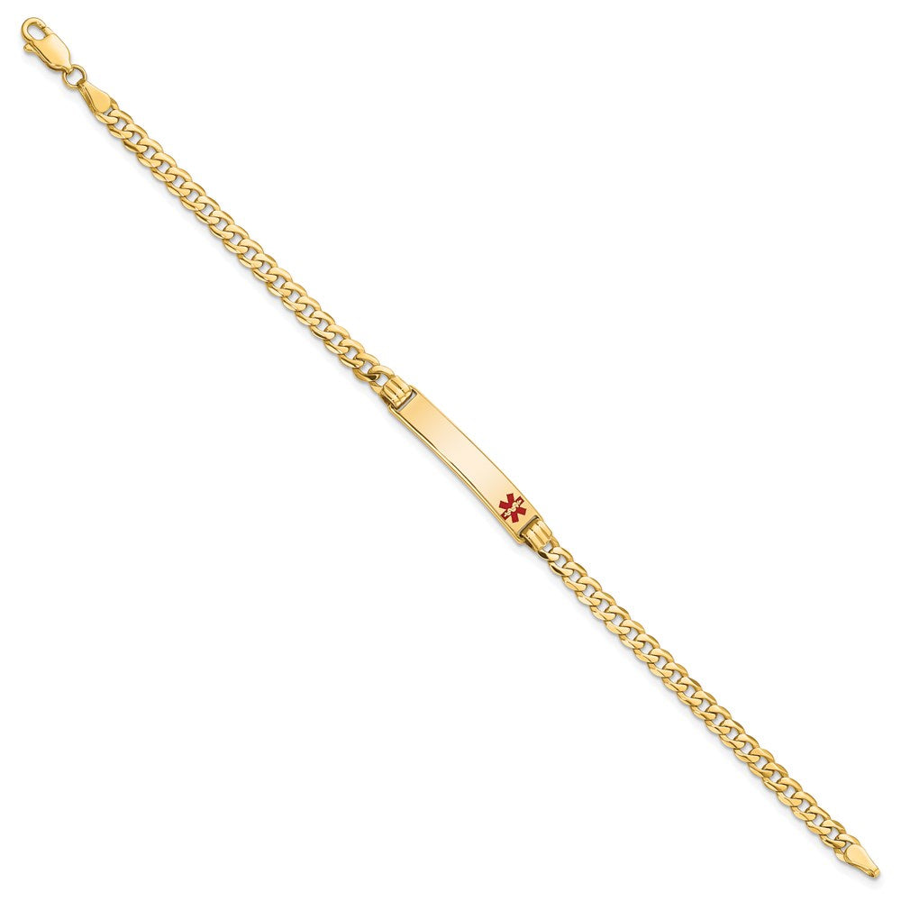 14K Medical Solid Chain/Solid Plate 26x5mm Off-Center Red Enamel Curb Link 8 inch ID Bracelet
