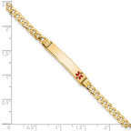 14K Medical Solid Chain/Solid Plate 26x5mm Off-Center Red Enamel Curb Link 8 inch ID Bracelet