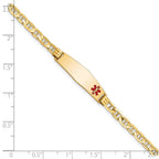 14K Medical Solid Chain/Solid Plate 26x7mm Soft Diamond Shape Off-Center Red Enamel Anchor Link 7 inch ID Bracelet