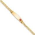 14K Medical Solid Chain/Solid Plate 26x7mm Soft Diamond Shape Off-Center Red Enamel Anchor Link 8 inch ID Bracelet